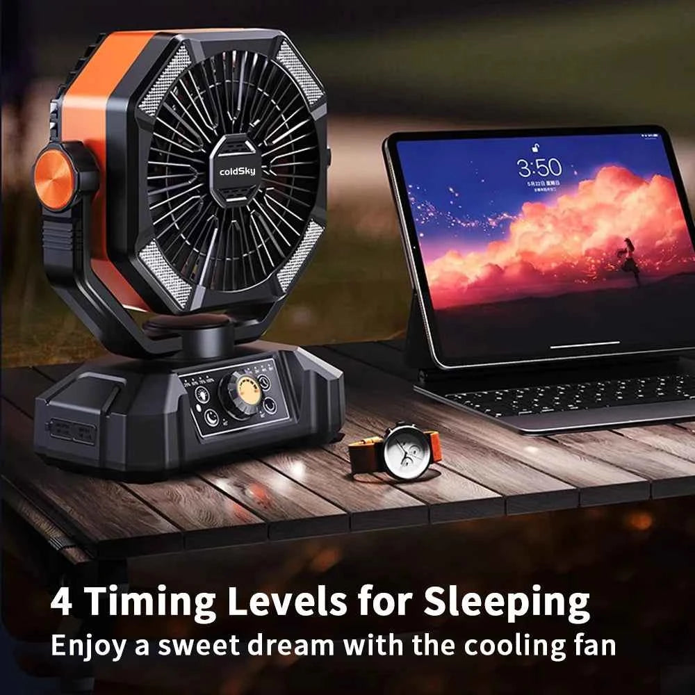 coldSky 20000mAh Battery Camping Fan with 4 LED Lantern 8 Speeds Desk Fan Portable Outdoor Fan for Tent Power Outages Jobsite