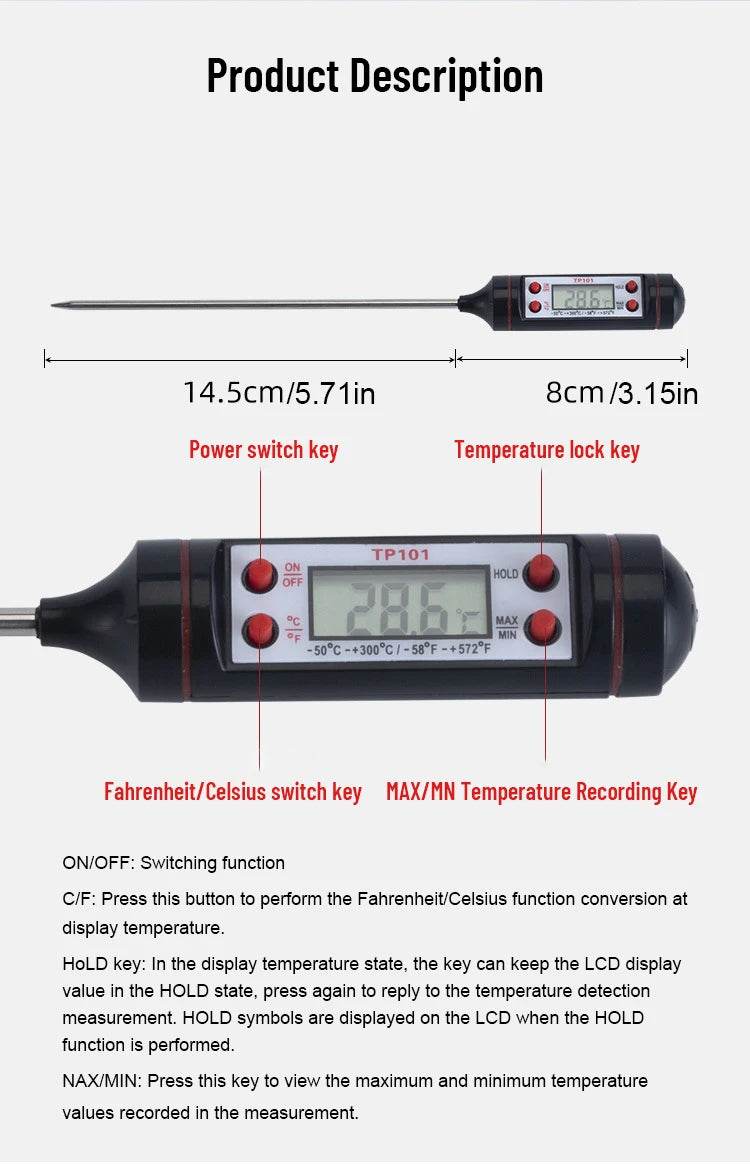 Food Baking Digital Kitchen Thermometer Electronic Probe BBQ Temperature Measuring Pen - Flowly Home