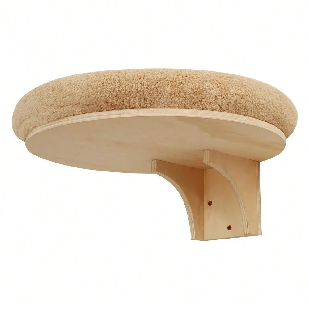 Cat Wall Mounted Furniture with Solid Wooden Climbing Ladder, Hammock, and Scratching Post for Indoor Cats