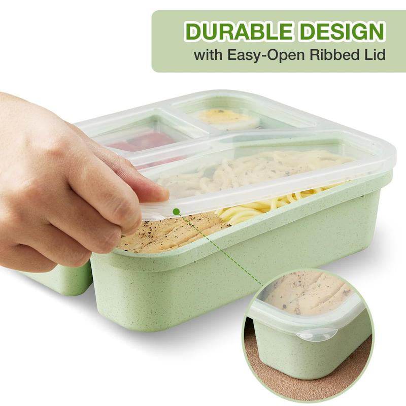 Bento Lunch Box 4 Pack - 4 Compartment Wheat Straw Meal Prep Containers for Kids, Toddlers, and Adults - BPA Free Reusable Food Storage for School, Work, and Travel - Flowly Home