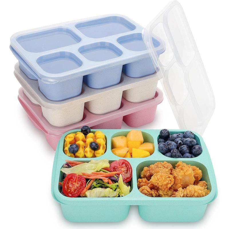 Bento Box Lunch Containers - 4 Pack 5-Compartment Meal Prep Containers for Adults and Kids, Reusable Food Storage Snack Containers with Lids for School, Work, and Travel - Flowly Home