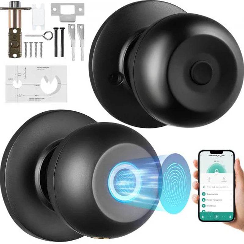 VEVOR Smart Door Lock - Biometric Bluetooth Fingerprint Door Knob with APP Control for Home, Offices, Hotels, and Apartments - Easy Installation, Black - Flowly Home