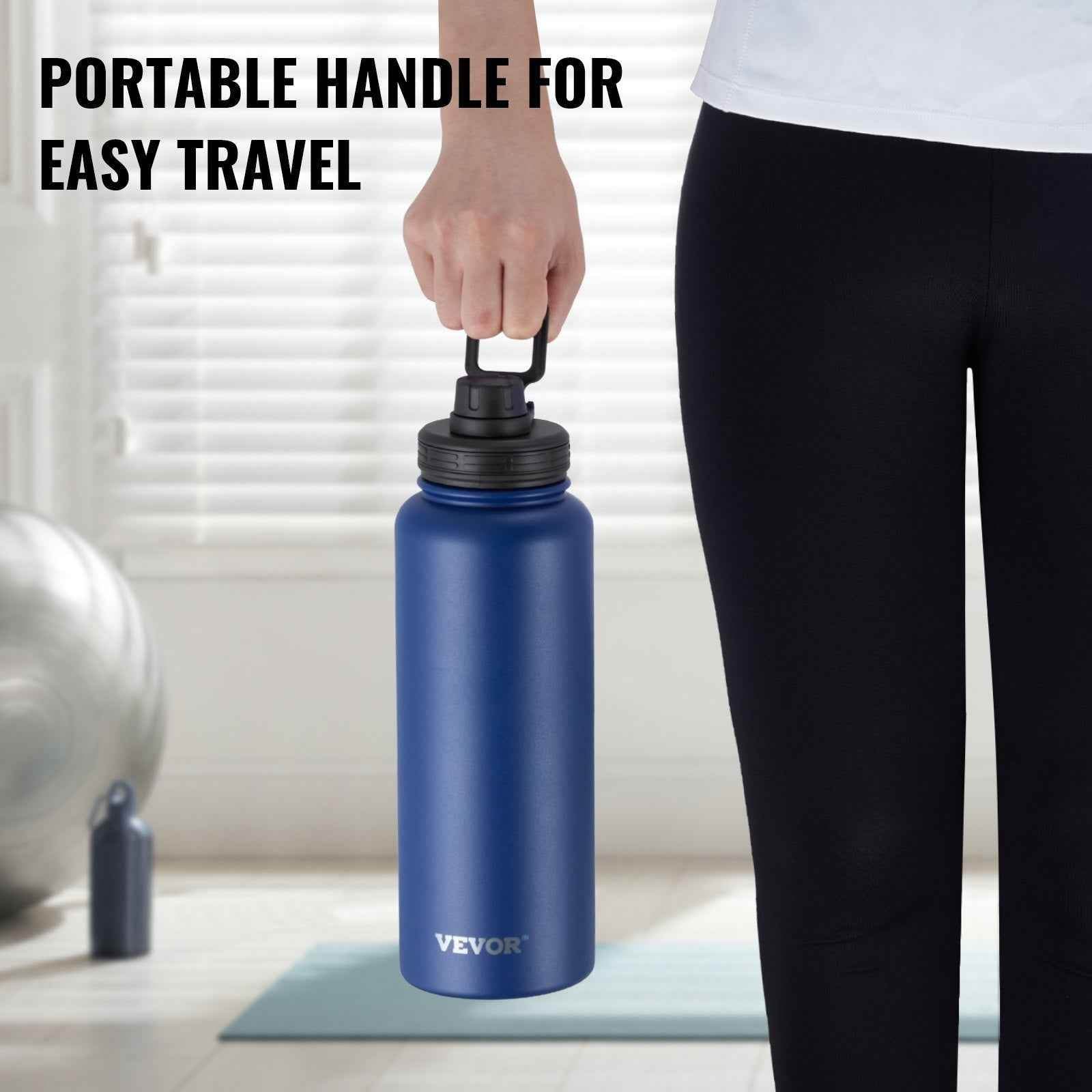40 Oz Insulated Stainless Steel Water Bottle with Wide Mouth Lid Blue - Flowly Home