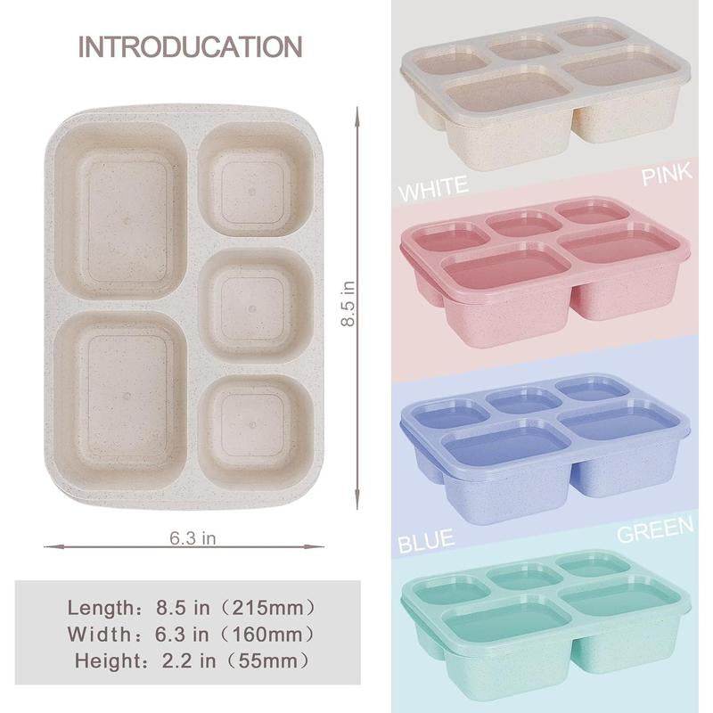 Bento Box Lunch Containers - 4 Pack 5-Compartment Meal Prep Containers for Adults and Kids, Reusable Food Storage Snack Containers with Lids for School, Work, and Travel - Flowly Home