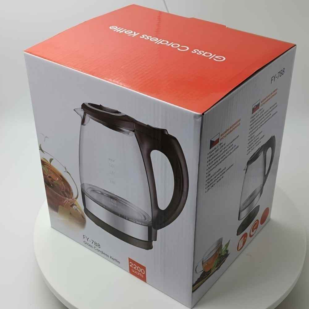 Electric Kettle with Stainless Steel Filter, 1.7L Glass Tea Kettle & Hot Water Boiler, 1200W, Wide Opening, Black - Flowly Home