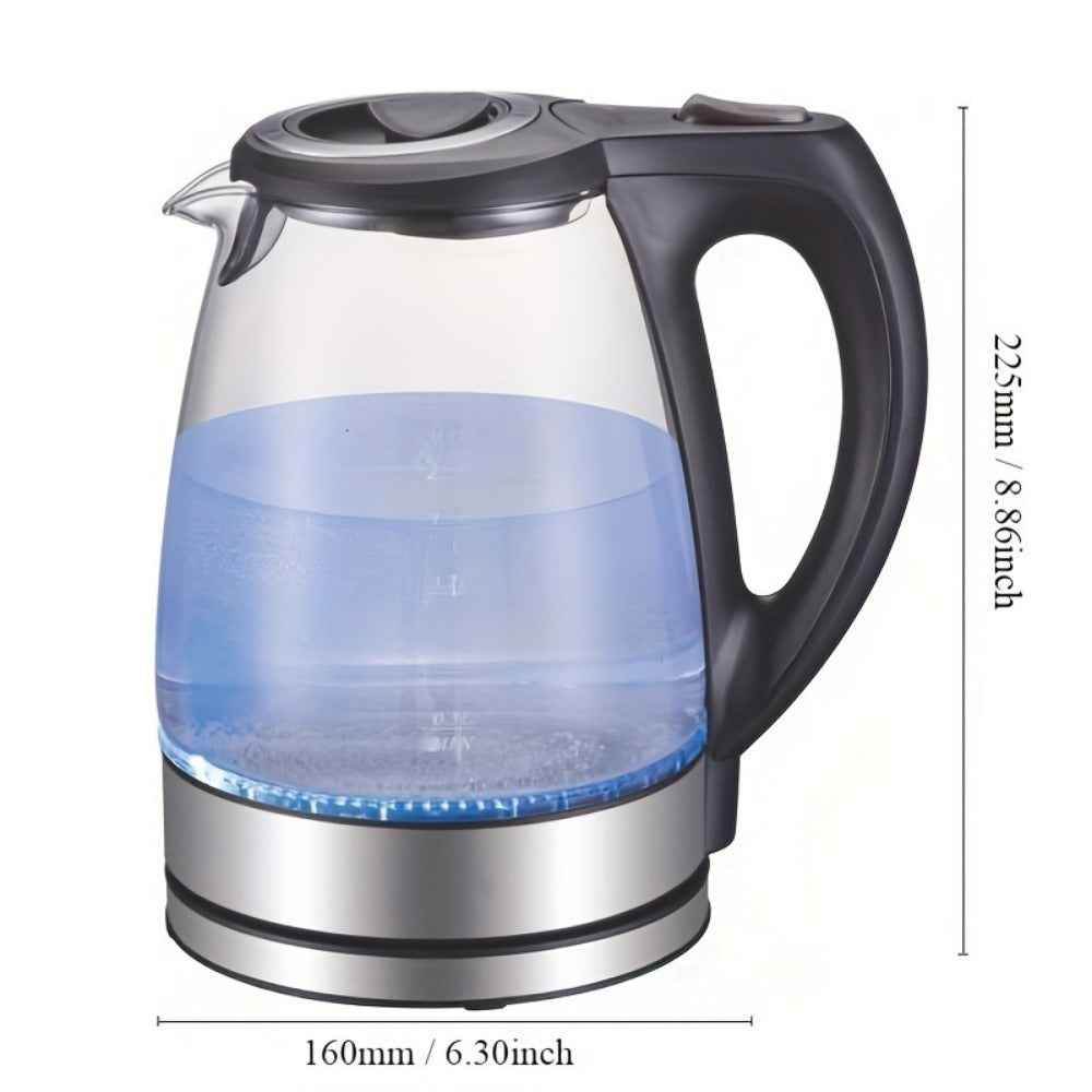 Electric Kettle with Stainless Steel Filter, 1.7L Glass Tea Kettle & Hot Water Boiler, 1200W, Wide Opening, Black - Flowly Home