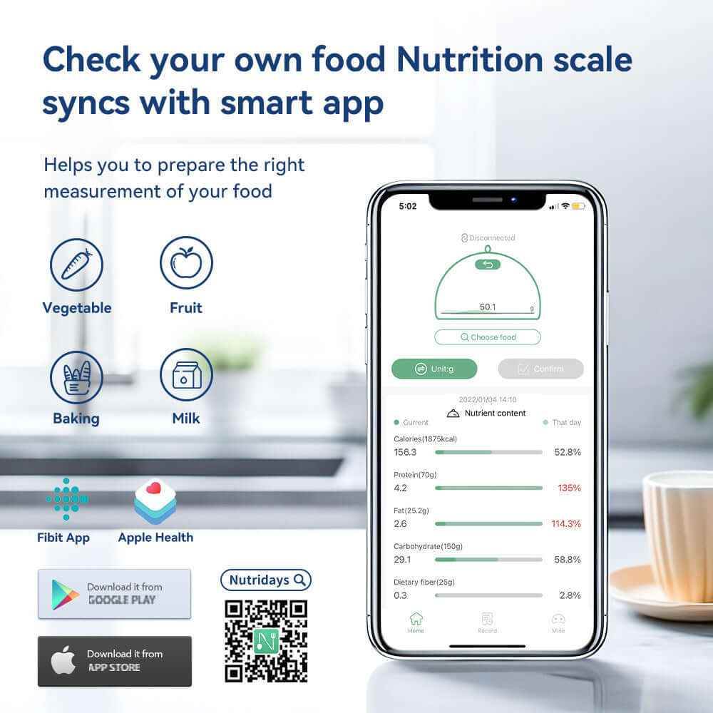 Smart Nutrition Scale Digital Kitchen Scale with Nutrition Calculator APP for Cooking and Baking - Flowly Home