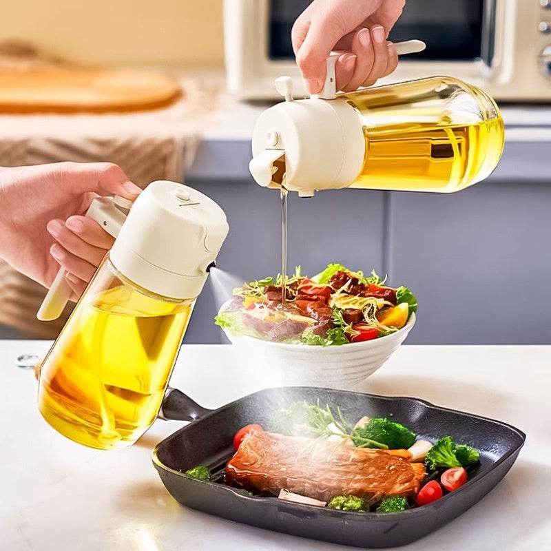 470ML Olive Oil Sprayer Dispenser For Cooking BBQ 2 In 1 Glass Oil Vinegar Soy Sauce Spray Kitchen Oil Bottle For Air Fryer - Flowly Home