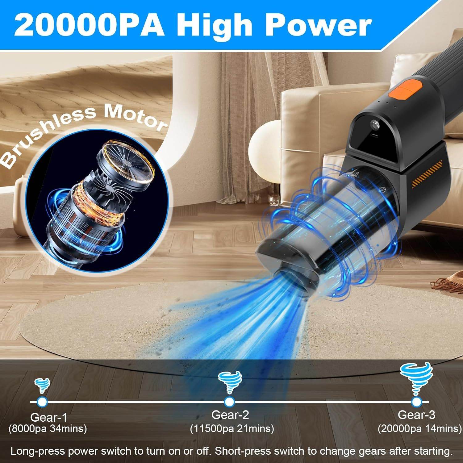 Handheld Cordless Car Vacuum with Strong Suction and Low Noise Inflator for Portable Cleaning - Flowly Home