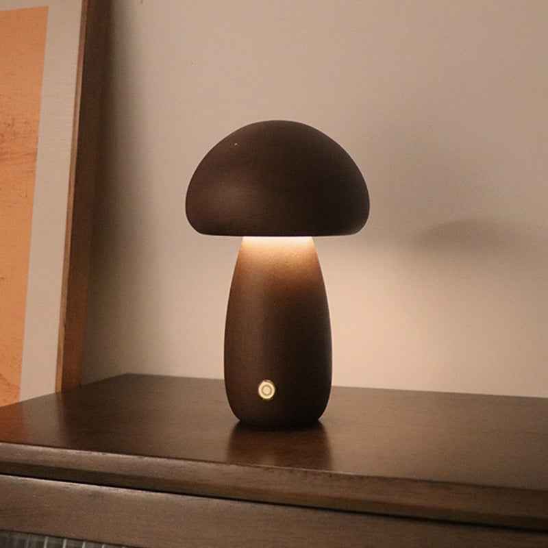 INS Wooden Mushroom LED Night Light with Touch Switch - Cute Bedside Table Lamp for Children's Room and Home Decor