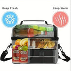 Insulated Lunch Bag - Large Grey Tote with 2 Compartments, Shoulder Straps, Leak-Proof Design - Reusable for Men, Women, and Adults - Ideal for Office, School, and Picnics - Flowly Home