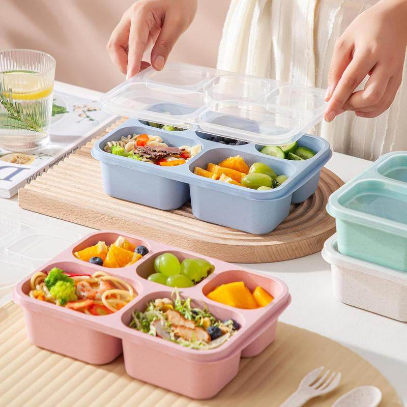 Bento Box Lunch Containers - 4 Pack 5-Compartment Meal Prep Containers for Adults and Kids, Reusable Food Storage Snack Containers with Lids for School, Work, and Travel - Flowly Home