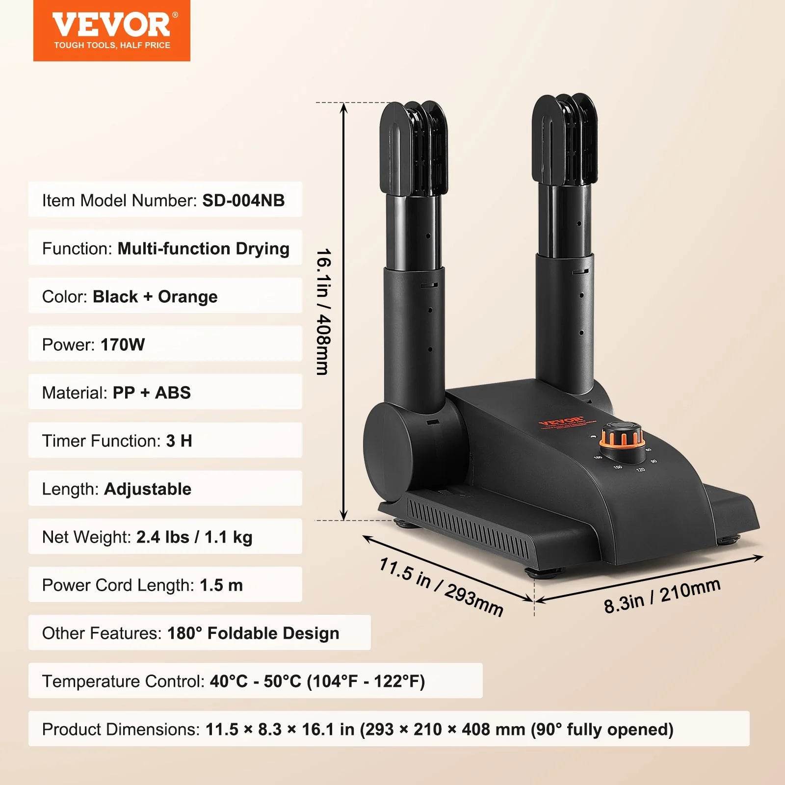 VEVOR 180 Foldable Shoe Dryer Boot Dryer with Heat Blower - Ultra Silent Quick Drying for Work Boots, Ski Boots, Sneakers, Gloves, Hats, Helmets - Flowly Home
